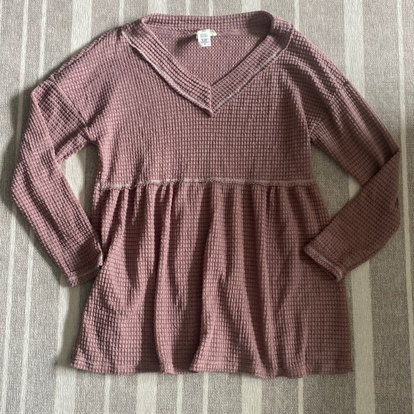 BiBi Tops - Babydoll Waffle Top- Mauve, size Medium